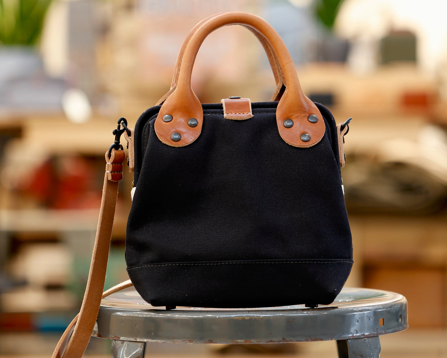 Black Tool Bag Crossbody with Handles