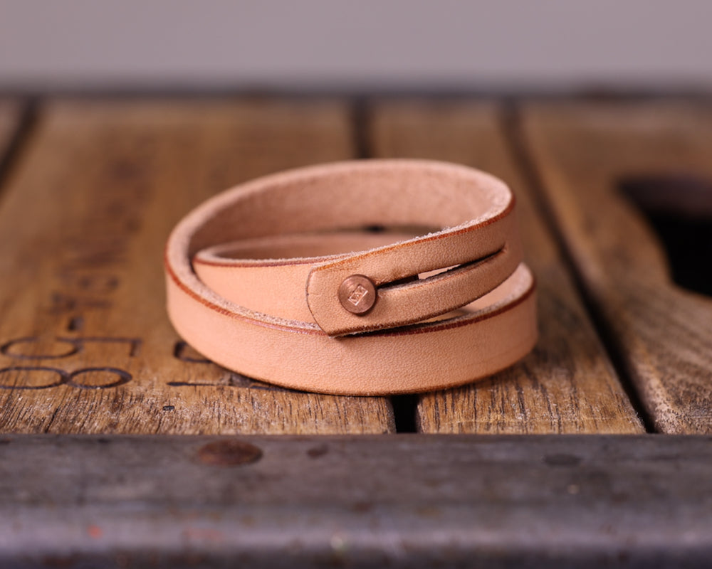 Double Wrap Leather Bracelet with Copper Stud