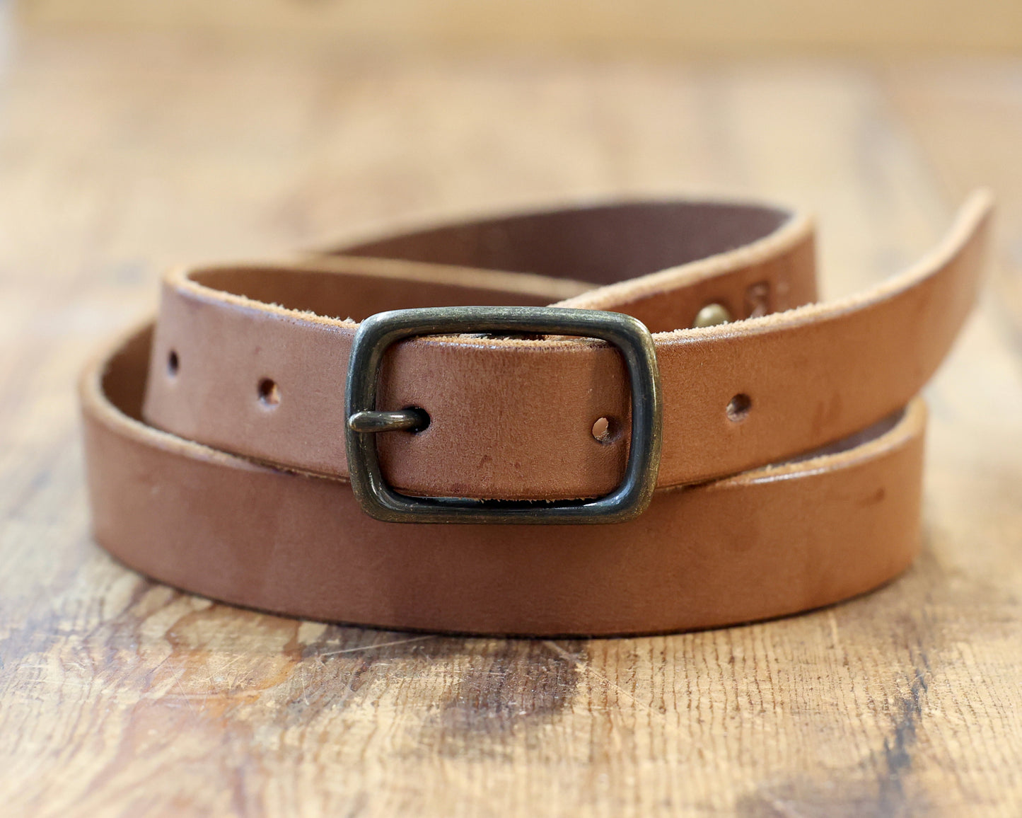 Thin Vegetable Tanned Belt w/ Brass Buckle