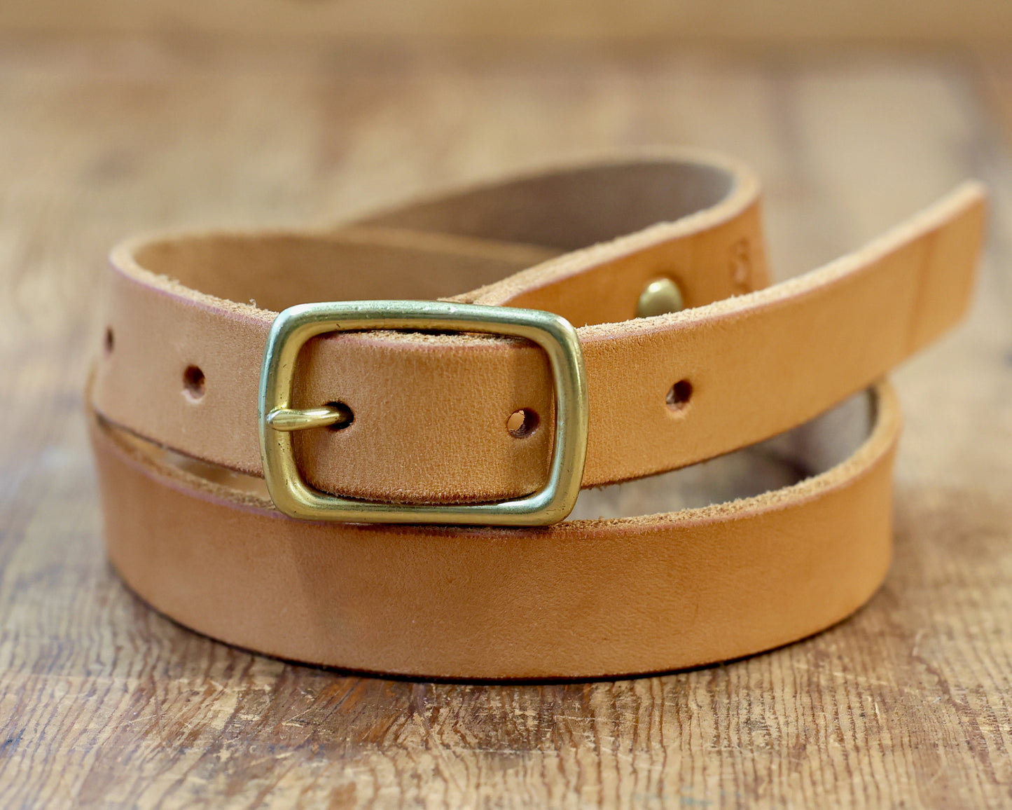 Thin Vegetable Tanned Belt w/ Brass Buckle