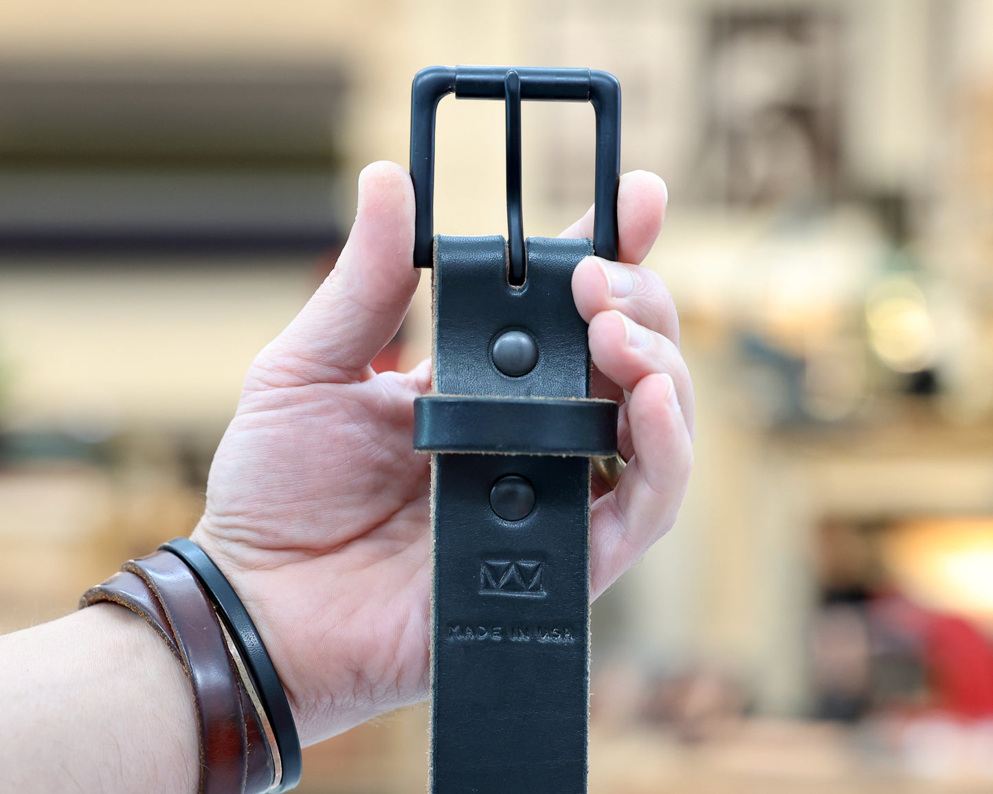 Black Vegetable Tanned Belt w/ Brass Buckle