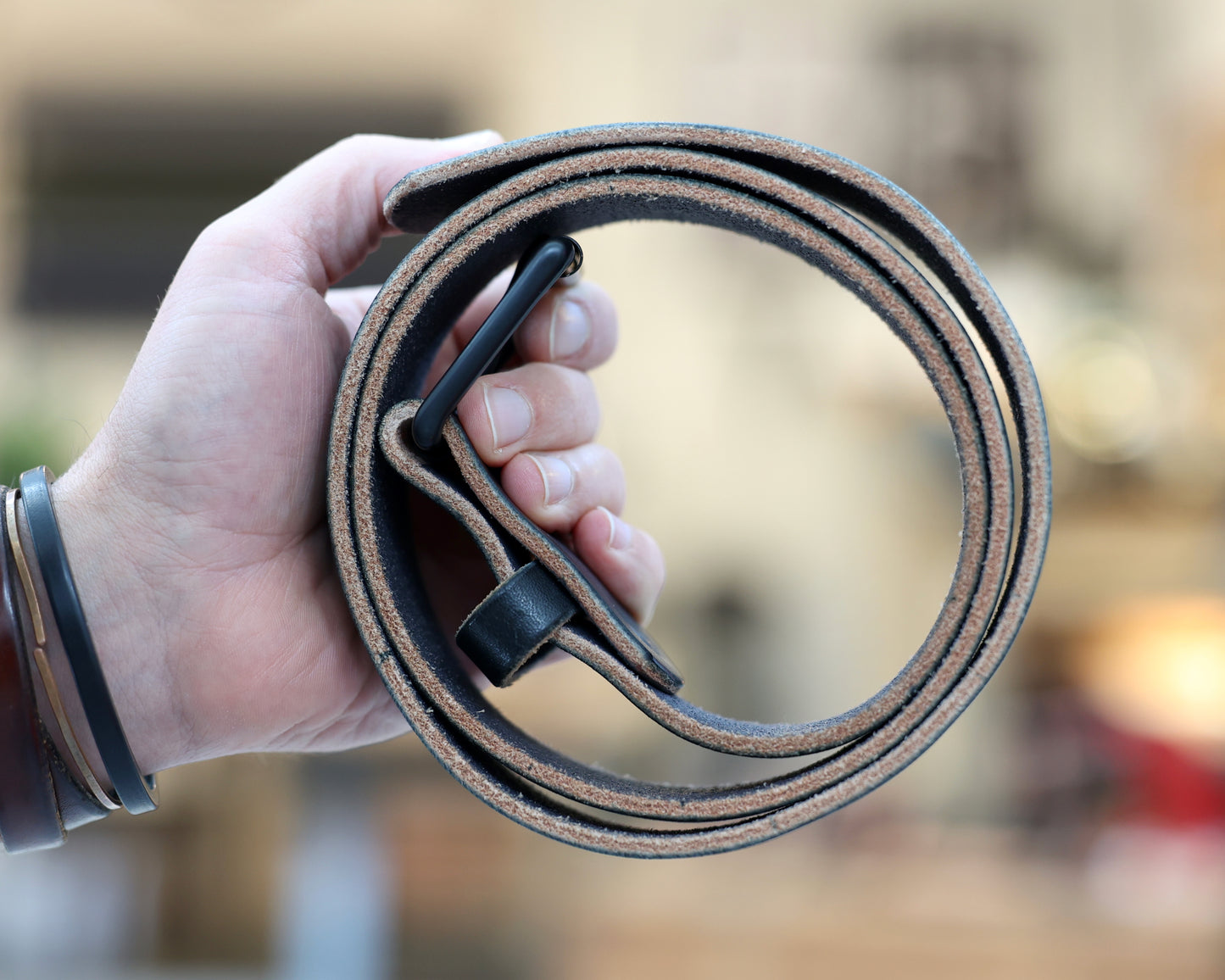 Black Vegetable Tanned Belt w/ Brass Buckle