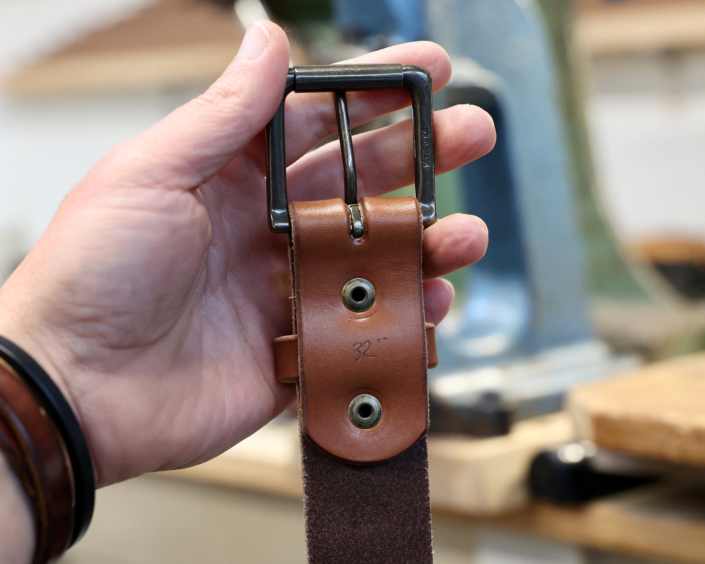 Brown Vegetable Tanned Belt w/ Brass Buckle