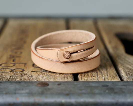 Double Wrap Leather Bracelet with Copper Stud